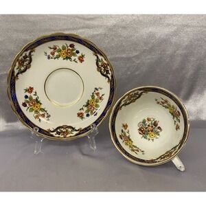 Tuscan Fine English Bone China Y-89082 Tea Cup & Saucer Cobalt Blue Floral Gilt